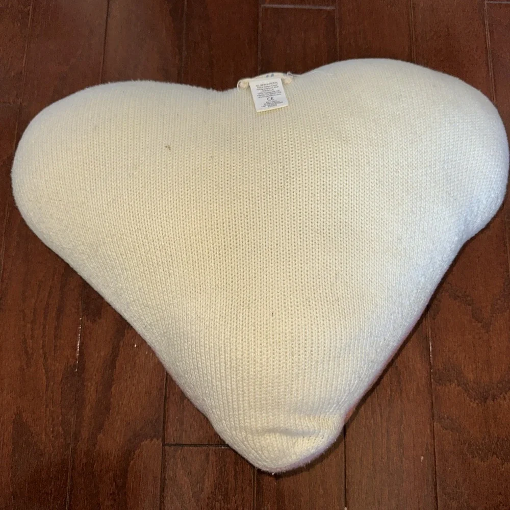 Anthropologie Blabla Knit Cotton Pink White Heart Valentine Shaped Pillow